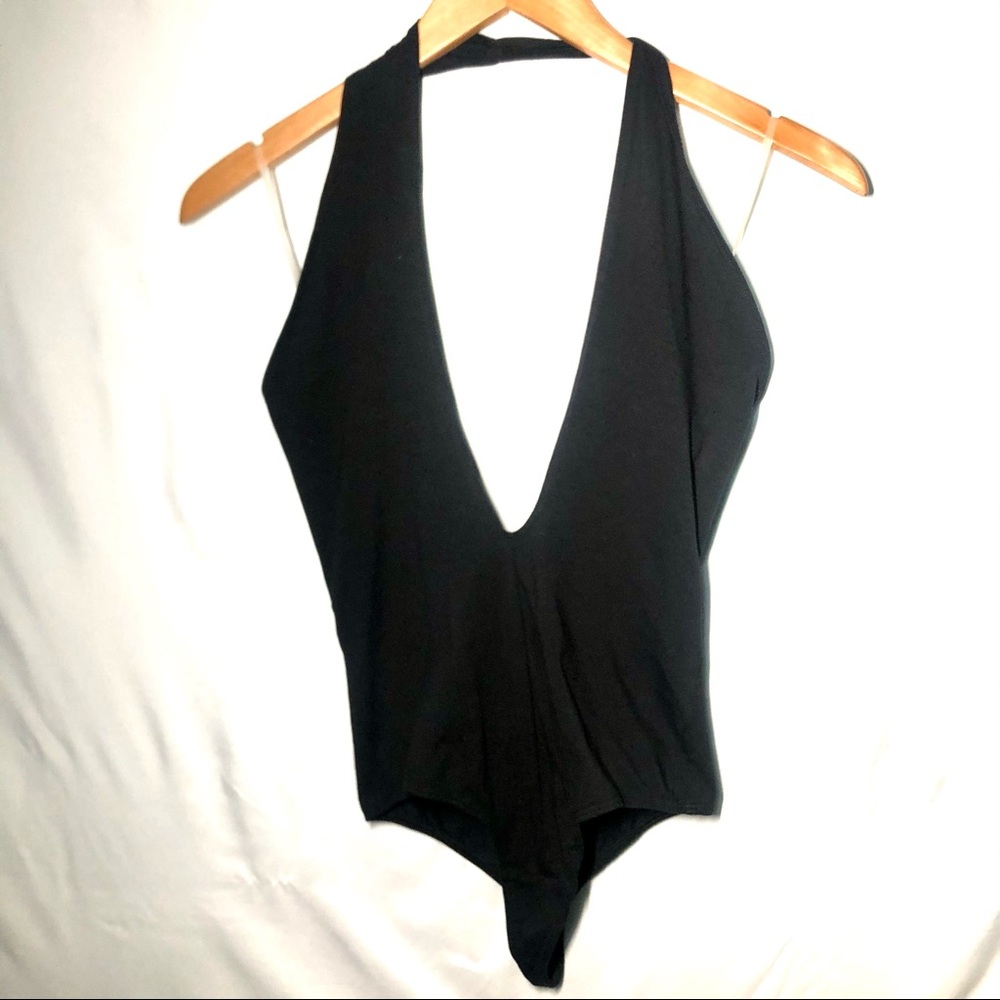 Hot Miami Styles Plunging Neckline Bodysuit - Black